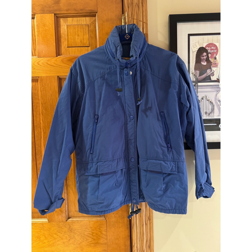 LL Bean Womens Vintage Blue Utility Jacket Hooded Parka B396 Medium